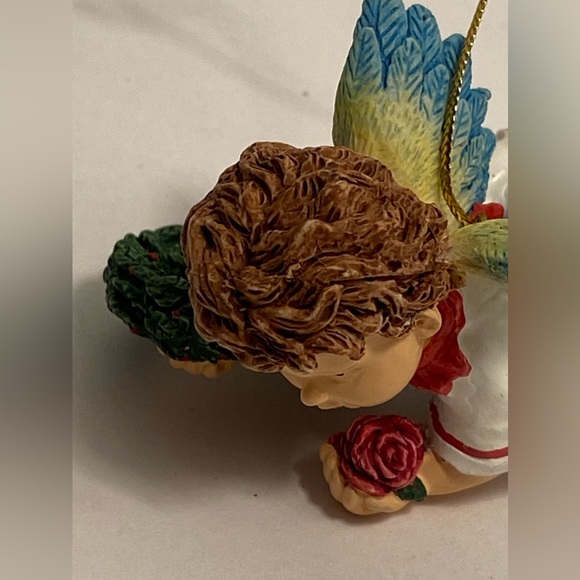 Vintage Cherub Christmas Angel Holiday Ornament wreath rosebud baby angel wings - Picture 11 of 13